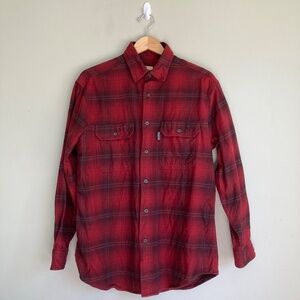 Vintage Woolrich Thick Red Plaid Flannel Button Up Collared‎ Shirt Medium